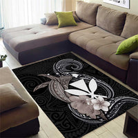 Hawaiian Whale and Kanaka Maoli Symbol Area Rug Hibiscus with Hawaii Map and Polynesian Tattoo Grayscale Color LT03 - Polynesian Pride