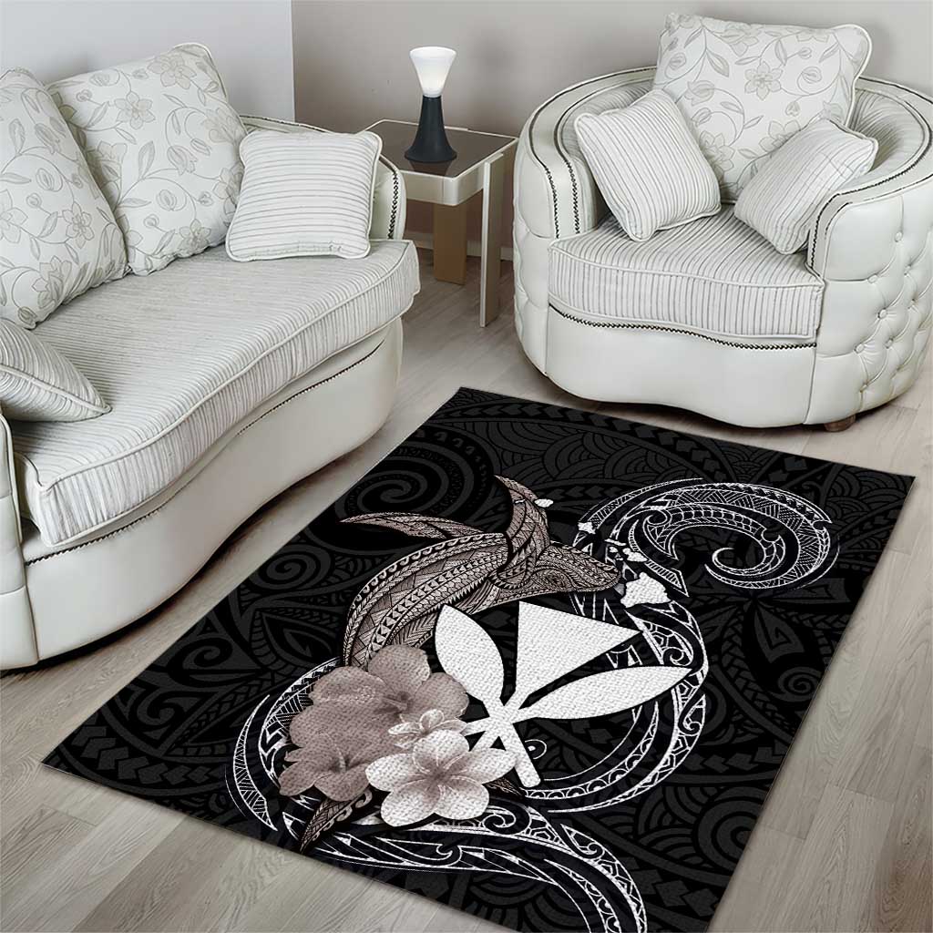 Hawaiian Whale and Kanaka Maoli Symbol Area Rug Hibiscus with Hawaii Map and Polynesian Tattoo Grayscale Color LT03 - Polynesian Pride