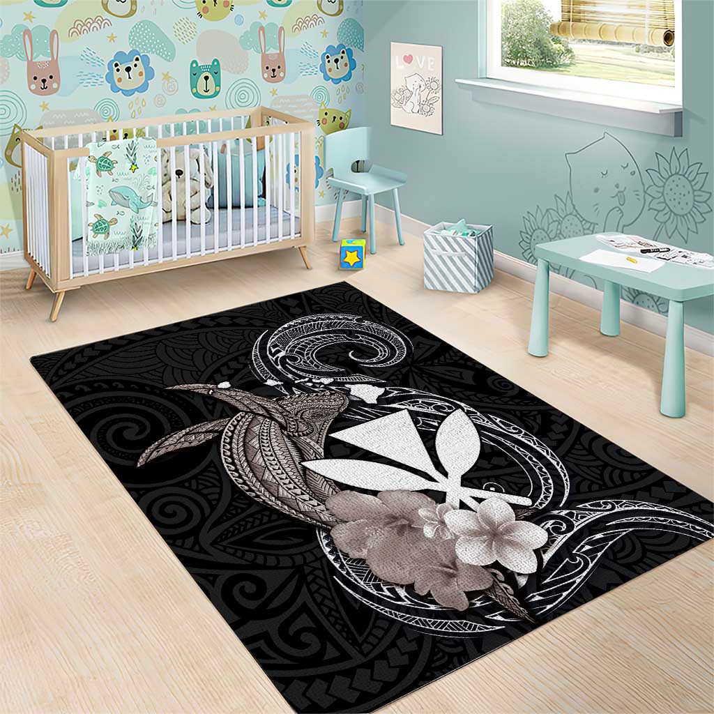 Hawaiian Whale and Kanaka Maoli Symbol Area Rug Hibiscus with Hawaii Map and Polynesian Tattoo Grayscale Color LT03 - Polynesian Pride