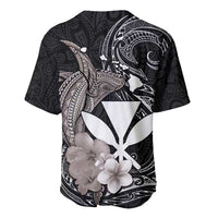 Hawaiian Whale and Kanaka Maoli Symbol Baseball Jersey Hibiscus with Hawaii Map and Polynesian Tattoo Grayscale Color LT03 - Polynesian Pride