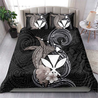 Hawaiian Whale and Kanaka Maoli Symbol Bedding Set Hibiscus with Hawaii Map and Polynesian Tattoo Grayscale Color LT03 - Polynesian Pride