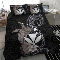 Hawaiian Whale and Kanaka Maoli Symbol Bedding Set Hibiscus with Hawaii Map and Polynesian Tattoo Grayscale Color LT03 - Polynesian Pride