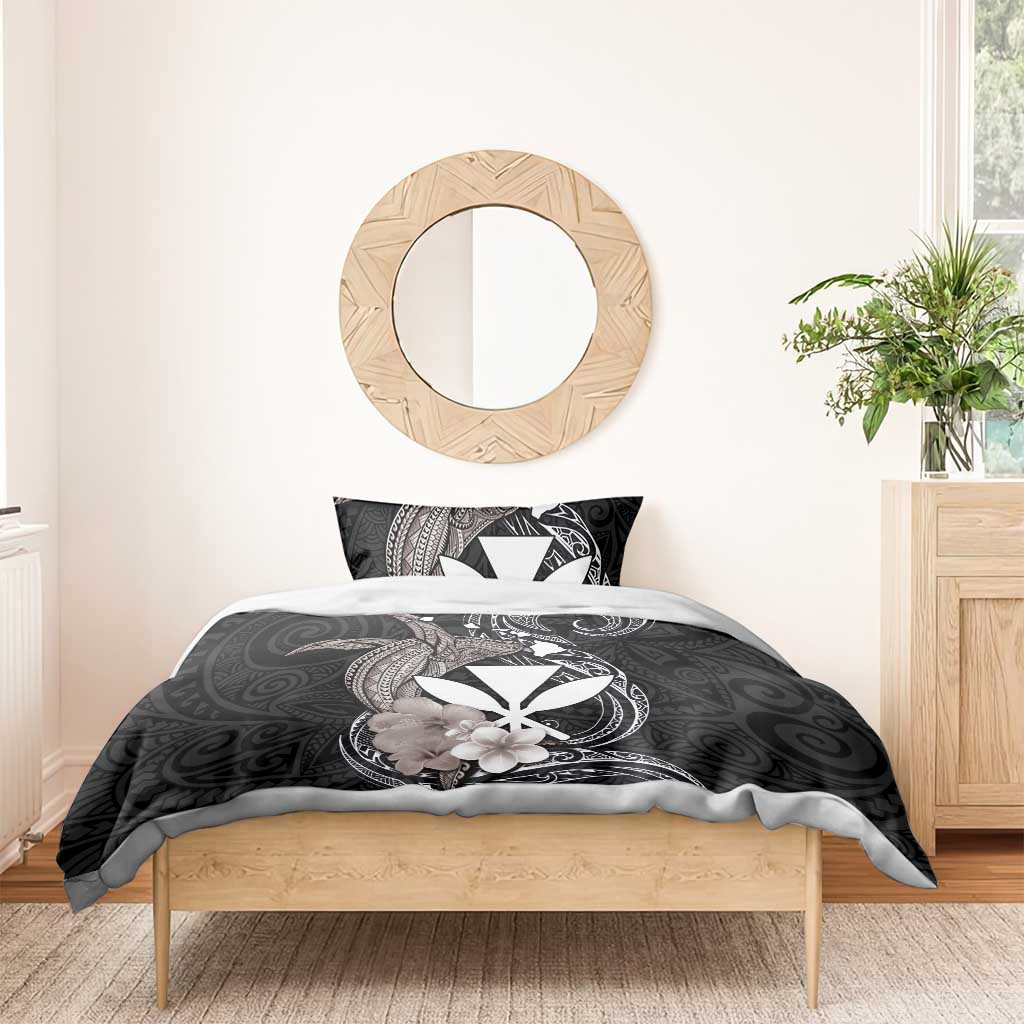 Hawaiian Whale and Kanaka Maoli Symbol Bedding Set Hibiscus with Hawaii Map and Polynesian Tattoo Grayscale Color LT03 - Polynesian Pride
