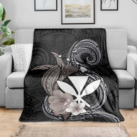 Hawaiian Whale and Kanaka Maoli Symbol Blanket Hibiscus with Hawaii Map and Polynesian Tattoo Grayscale Color LT03 - Polynesian Pride
