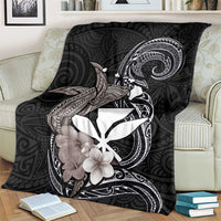 Hawaiian Whale and Kanaka Maoli Symbol Blanket Hibiscus with Hawaii Map and Polynesian Tattoo Grayscale Color LT03 - Polynesian Pride