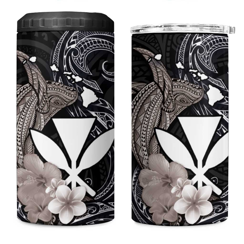 Hawaiian Whale and Kanaka Maoli Symbol 4 in 1 Can Cooler Tumbler Hibiscus with Hawaii Map and Polynesian Tattoo Grayscale Color LT03 One Size: 16 oz Black - Polynesian Pride