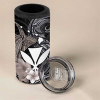 Hawaiian Whale and Kanaka Maoli Symbol 4 in 1 Can Cooler Tumbler Hibiscus with Hawaii Map and Polynesian Tattoo Grayscale Color LT03 - Polynesian Pride