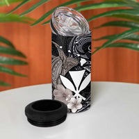Hawaiian Whale and Kanaka Maoli Symbol 4 in 1 Can Cooler Tumbler Hibiscus with Hawaii Map and Polynesian Tattoo Grayscale Color LT03 - Polynesian Pride