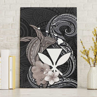 Hawaiian Whale and Kanaka Maoli Symbol Canvas Wall Art Hibiscus with Hawaii Map and Polynesian Tattoo Grayscale Color LT03 Without Frame Black - Polynesian Pride