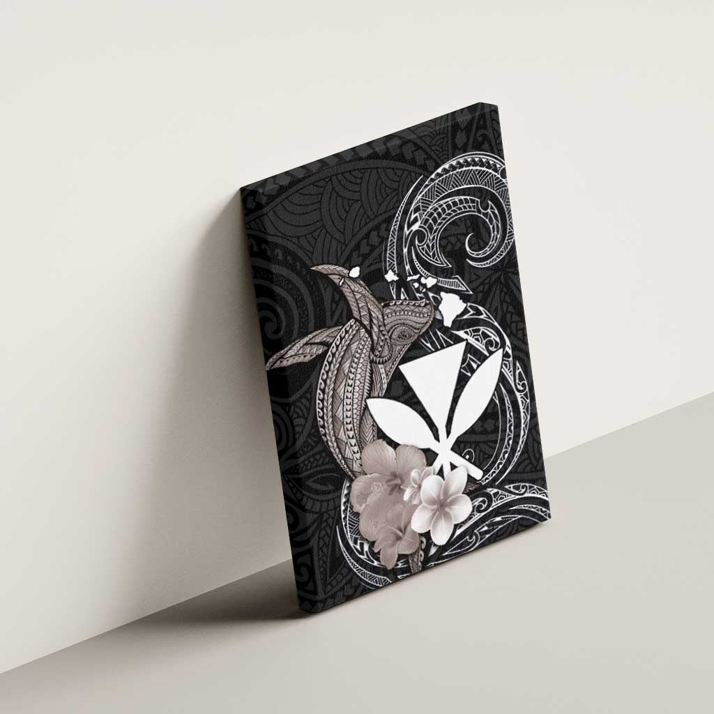 Hawaiian Whale and Kanaka Maoli Symbol Canvas Wall Art Hibiscus with Hawaii Map and Polynesian Tattoo Grayscale Color LT03 - Polynesian Pride