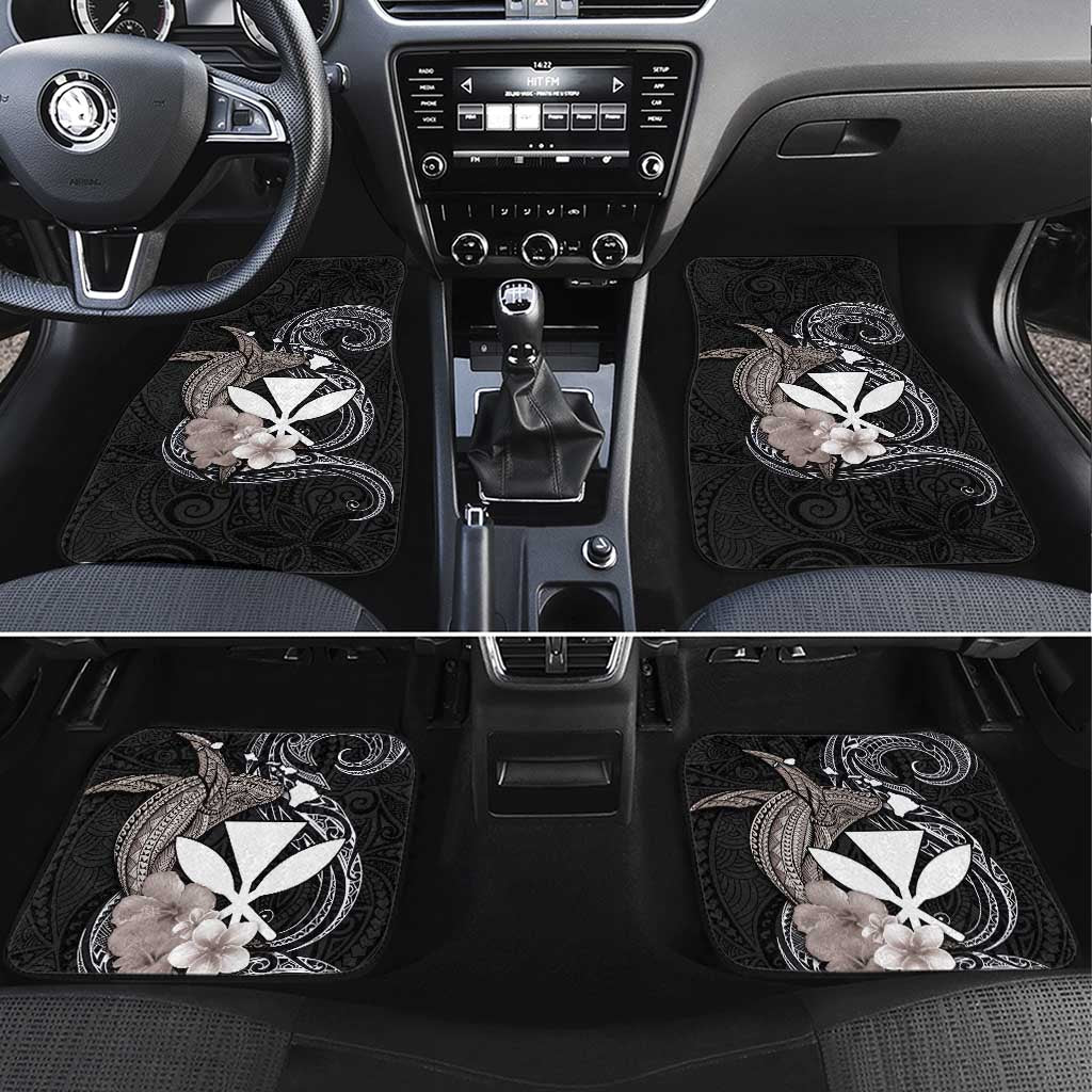 Hawaiian Whale and Kanaka Maoli Symbol Car Mats Hibiscus with Hawaii Map and Polynesian Tattoo Grayscale Color LT03 Set 4pcs Black - Polynesian Pride