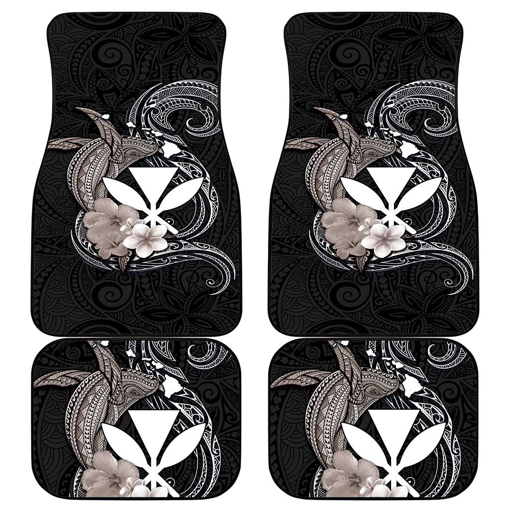 Hawaiian Whale and Kanaka Maoli Symbol Car Mats Hibiscus with Hawaii Map and Polynesian Tattoo Grayscale Color LT03 - Polynesian Pride