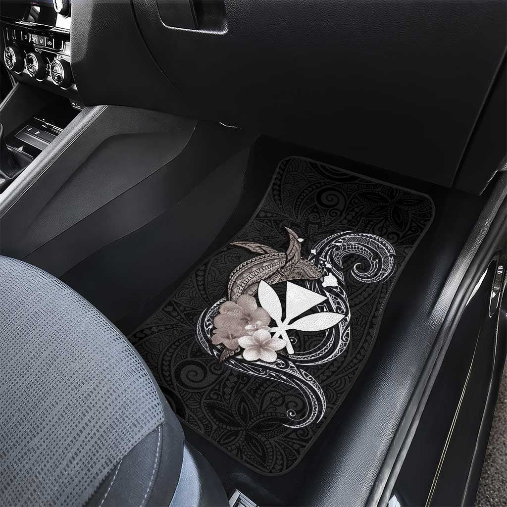 Hawaiian Whale and Kanaka Maoli Symbol Car Mats Hibiscus with Hawaii Map and Polynesian Tattoo Grayscale Color LT03 - Polynesian Pride