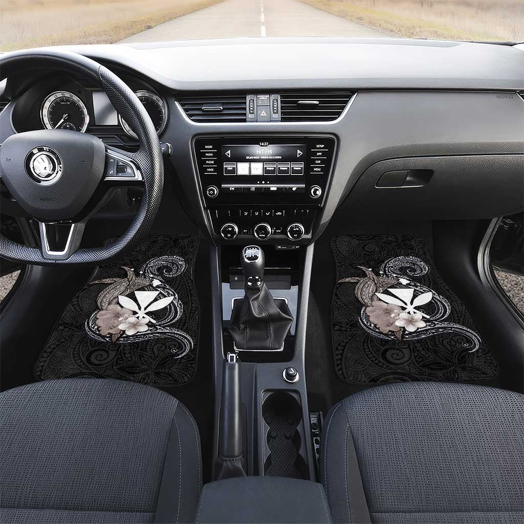 Hawaiian Whale and Kanaka Maoli Symbol Car Mats Hibiscus with Hawaii Map and Polynesian Tattoo Grayscale Color LT03 Set 2pcs - Front Black - Polynesian Pride