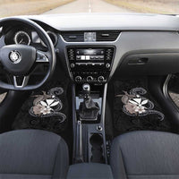 Hawaiian Whale and Kanaka Maoli Symbol Car Mats Hibiscus with Hawaii Map and Polynesian Tattoo Grayscale Color LT03 Set 2pcs - Front Black - Polynesian Pride