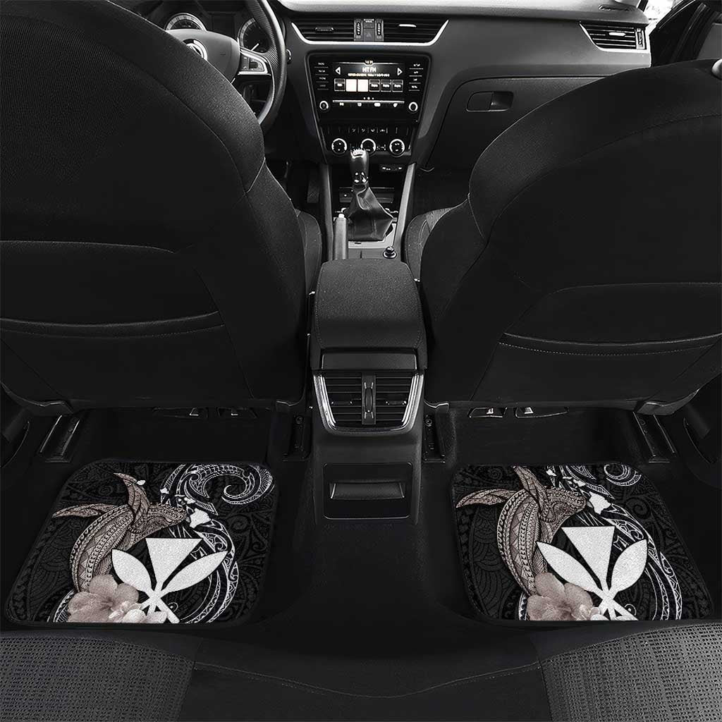 Hawaiian Whale and Kanaka Maoli Symbol Car Mats Hibiscus with Hawaii Map and Polynesian Tattoo Grayscale Color LT03 Set 2pcs - Back Black - Polynesian Pride