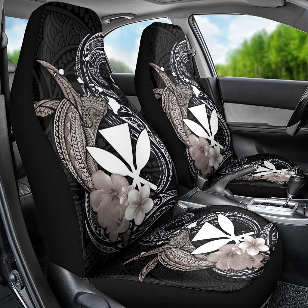 Hawaiian Whale and Kanaka Maoli Symbol Car Seat Cover Hibiscus with Hawaii Map and Polynesian Tattoo Grayscale Color LT03 - Polynesian Pride