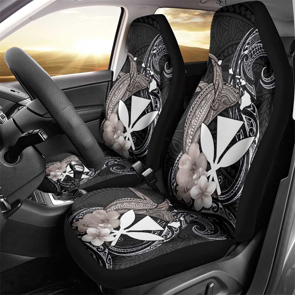 Hawaiian Whale and Kanaka Maoli Symbol Car Seat Cover Hibiscus with Hawaii Map and Polynesian Tattoo Grayscale Color LT03 - Polynesian Pride