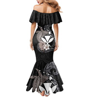 Hawaiian Whale and Kanaka Maoli Symbol Family Matching Mermaid Dress and Hawaiian Shirt Hibiscus with Hawaii Map and Polynesian Tattoo Grayscale Color LT03 - Polynesian Pride