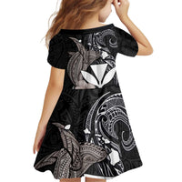 Hawaiian Whale and Kanaka Maoli Symbol Family Matching Puletasi and Hawaiian Shirt Hibiscus with Hawaii Map and Polynesian Tattoo Grayscale Color LT03 - Polynesian Pride