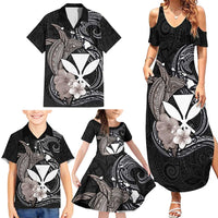 Hawaiian Whale and Kanaka Maoli Symbol Family Matching Summer Maxi Dress and Hawaiian Shirt Hibiscus with Hawaii Map and Polynesian Tattoo Grayscale Color LT03 - Polynesian Pride