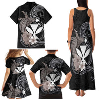 Hawaiian Whale and Kanaka Maoli Symbol Family Matching Tank Maxi Dress and Hawaiian Shirt Hibiscus with Hawaii Map and Polynesian Tattoo Grayscale Color LT03 - Polynesian Pride