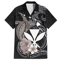 Hawaiian Whale and Kanaka Maoli Symbol Hawaiian Shirt Hibiscus with Hawaii Map and Polynesian Tattoo Grayscale Color LT03 Black - Polynesian Pride
