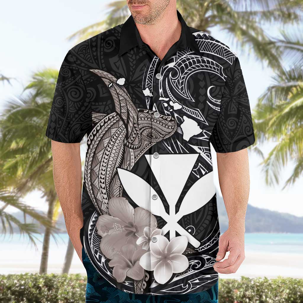 Hawaiian Whale and Kanaka Maoli Symbol Hawaiian Shirt Hibiscus with Hawaii Map and Polynesian Tattoo Grayscale Color LT03 - Polynesian Pride