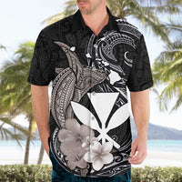 Hawaiian Whale and Kanaka Maoli Symbol Hawaiian Shirt Hibiscus with Hawaii Map and Polynesian Tattoo Grayscale Color LT03 - Polynesian Pride