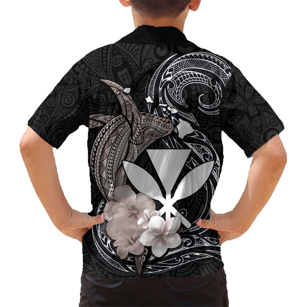 Hawaiian Whale and Kanaka Maoli Symbol Hawaiian Shirt Hibiscus with Hawaii Map and Polynesian Tattoo Grayscale Color LT03 - Polynesian Pride