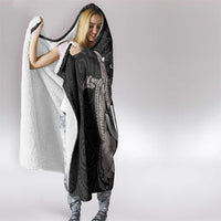 Hawaiian Whale and Kanaka Maoli Symbol Hooded Blanket Hibiscus with Hawaii Map and Polynesian Tattoo Grayscale Color LT03 - Polynesian Pride