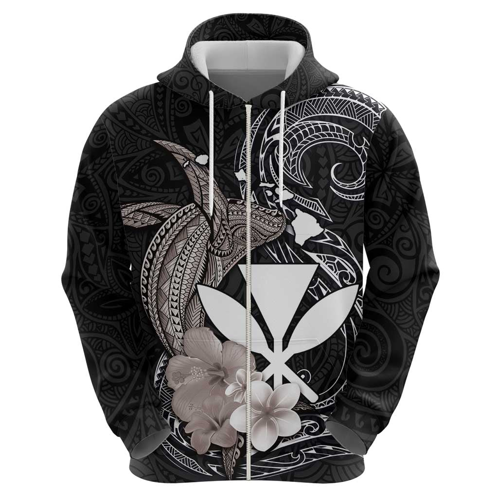 Hawaiian Whale and Kanaka Maoli Symbol Hoodie Hibiscus with Hawaii Map and Polynesian Tattoo Grayscale Color LT03 - Polynesian Pride