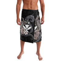 Hawaiian Whale and Kanaka Maoli Symbol Lavalava Hibiscus with Hawaii Map and Polynesian Tattoo Grayscale Color LT03 Black - Polynesian Pride