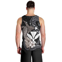 Hawaiian Whale and Kanaka Maoli Symbol Men Tank Top Hibiscus with Hawaii Map and Polynesian Tattoo Grayscale Color LT03 - Polynesian Pride