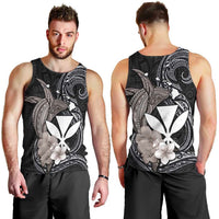 Hawaiian Whale and Kanaka Maoli Symbol Men Tank Top Hibiscus with Hawaii Map and Polynesian Tattoo Grayscale Color LT03 - Polynesian Pride