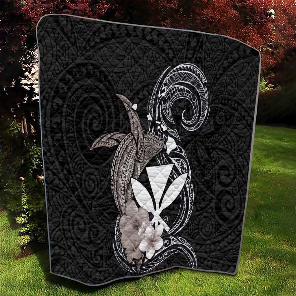Hawaiian Whale and Kanaka Maoli Symbol Quilt Hibiscus with Hawaii Map and Polynesian Tattoo Grayscale Color LT03 - Polynesian Pride
