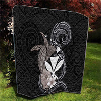 Hawaiian Whale and Kanaka Maoli Symbol Quilt Hibiscus with Hawaii Map and Polynesian Tattoo Grayscale Color LT03 - Polynesian Pride