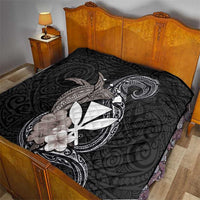 Hawaiian Whale and Kanaka Maoli Symbol Quilt Hibiscus with Hawaii Map and Polynesian Tattoo Grayscale Color LT03 - Polynesian Pride