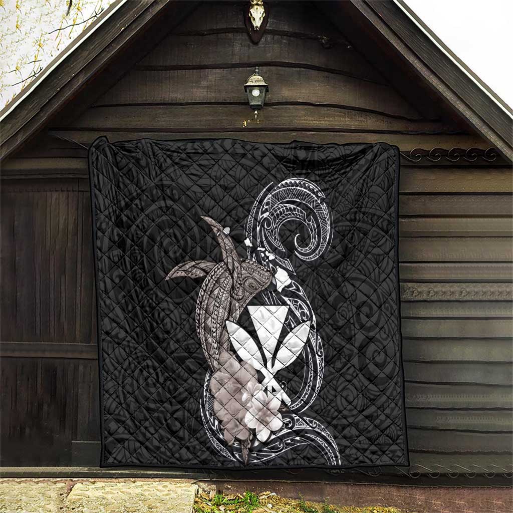 Hawaiian Whale and Kanaka Maoli Symbol Quilt Hibiscus with Hawaii Map and Polynesian Tattoo Grayscale Color LT03 - Polynesian Pride