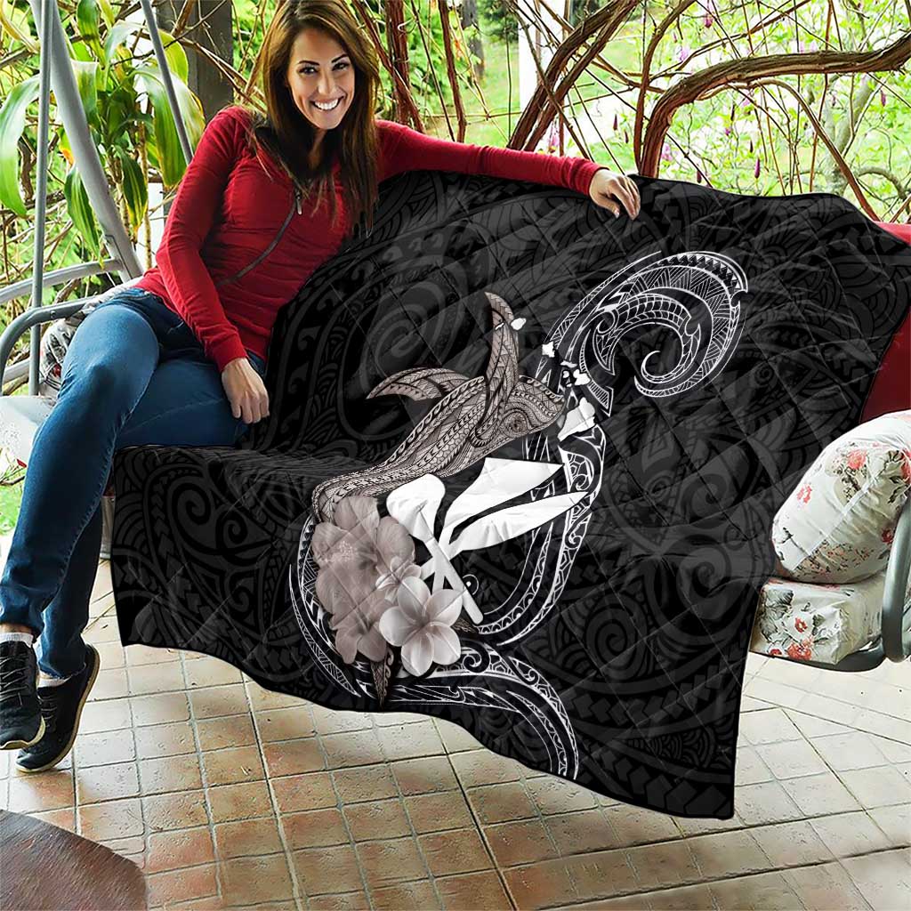 Hawaiian Whale and Kanaka Maoli Symbol Quilt Hibiscus with Hawaii Map and Polynesian Tattoo Grayscale Color LT03 - Polynesian Pride