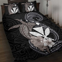 Hawaiian Whale and Kanaka Maoli Symbol Quilt Bed Set Hibiscus with Hawaii Map and Polynesian Tattoo Grayscale Color LT03 Black - Polynesian Pride