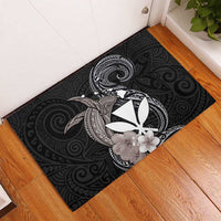 Hawaiian Whale and Kanaka Maoli Symbol Rubber Doormat Hibiscus with Hawaii Map and Polynesian Tattoo Grayscale Color LT03 - Polynesian Pride