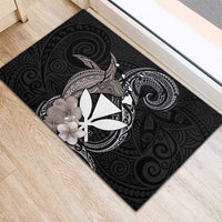 Hawaiian Whale and Kanaka Maoli Symbol Rubber Doormat Hibiscus with Hawaii Map and Polynesian Tattoo Grayscale Color LT03 - Polynesian Pride