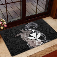 Hawaiian Whale and Kanaka Maoli Symbol Rubber Doormat Hibiscus with Hawaii Map and Polynesian Tattoo Grayscale Color LT03 - Polynesian Pride