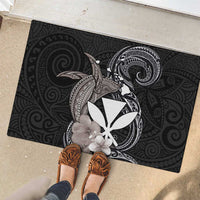 Hawaiian Whale and Kanaka Maoli Symbol Rubber Doormat Hibiscus with Hawaii Map and Polynesian Tattoo Grayscale Color LT03 - Polynesian Pride