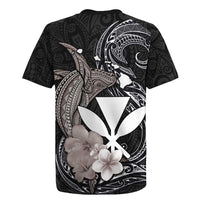 Hawaiian Whale and Kanaka Maoli Symbol Rugby Jersey Hibiscus with Hawaii Map and Polynesian Tattoo Grayscale Color LT03 - Polynesian Pride