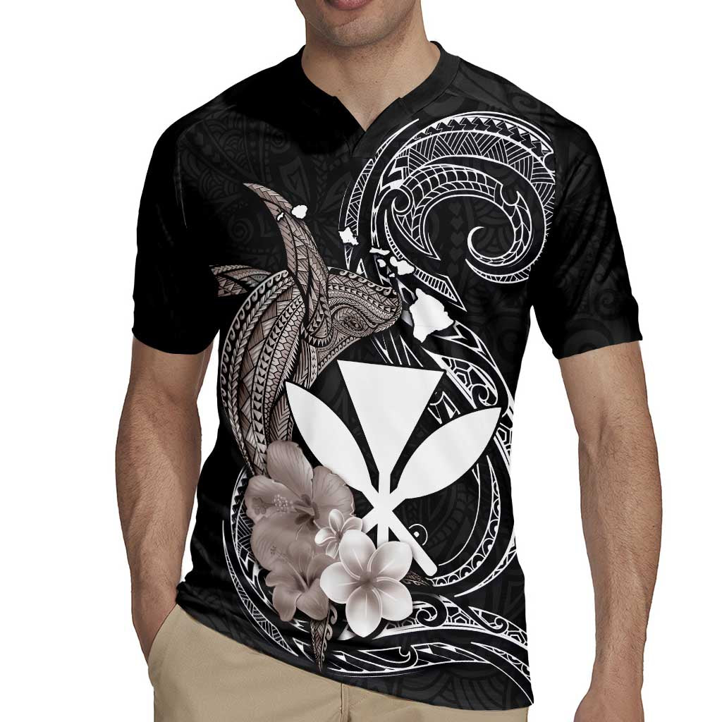Hawaiian Whale and Kanaka Maoli Symbol Rugby Jersey Hibiscus with Hawaii Map and Polynesian Tattoo Grayscale Color LT03 - Polynesian Pride