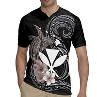 Hawaiian Whale and Kanaka Maoli Symbol Rugby Jersey Hibiscus with Hawaii Map and Polynesian Tattoo Grayscale Color LT03 - Polynesian Pride