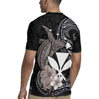 Hawaiian Whale and Kanaka Maoli Symbol Rugby Jersey Hibiscus with Hawaii Map and Polynesian Tattoo Grayscale Color LT03 - Polynesian Pride