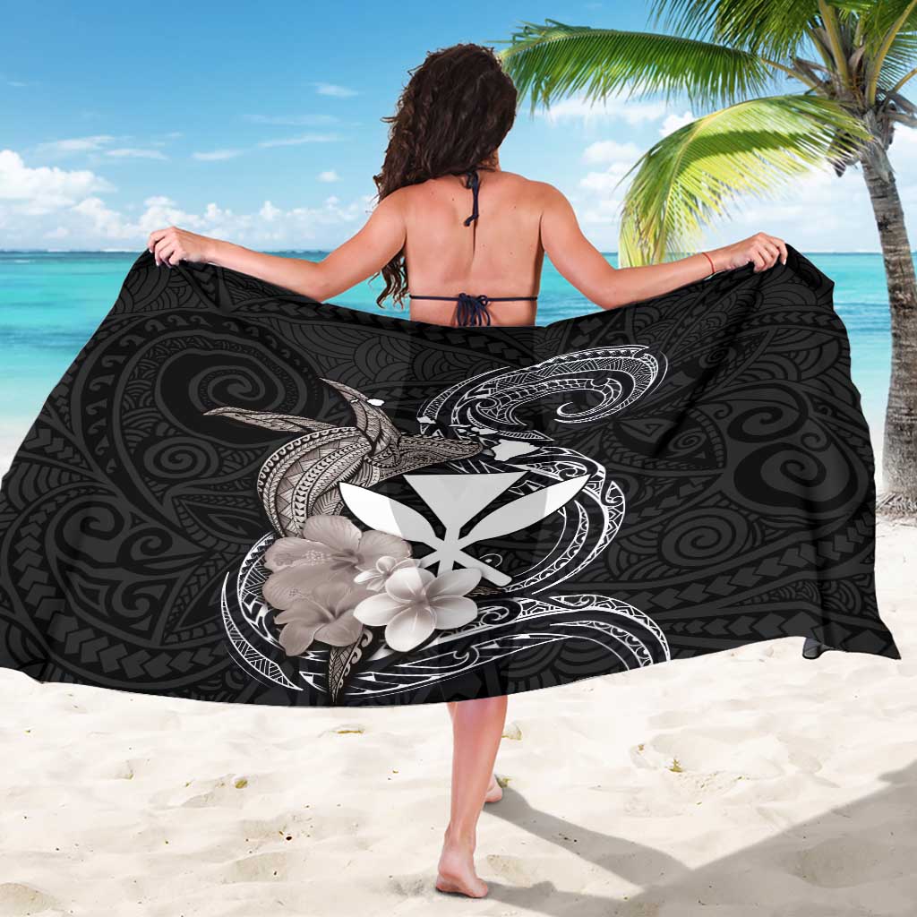 Hawaiian Whale and Kanaka Maoli Symbol Sarong Hibiscus with Hawaii Map and Polynesian Tattoo Grayscale Color LT03 - Polynesian Pride